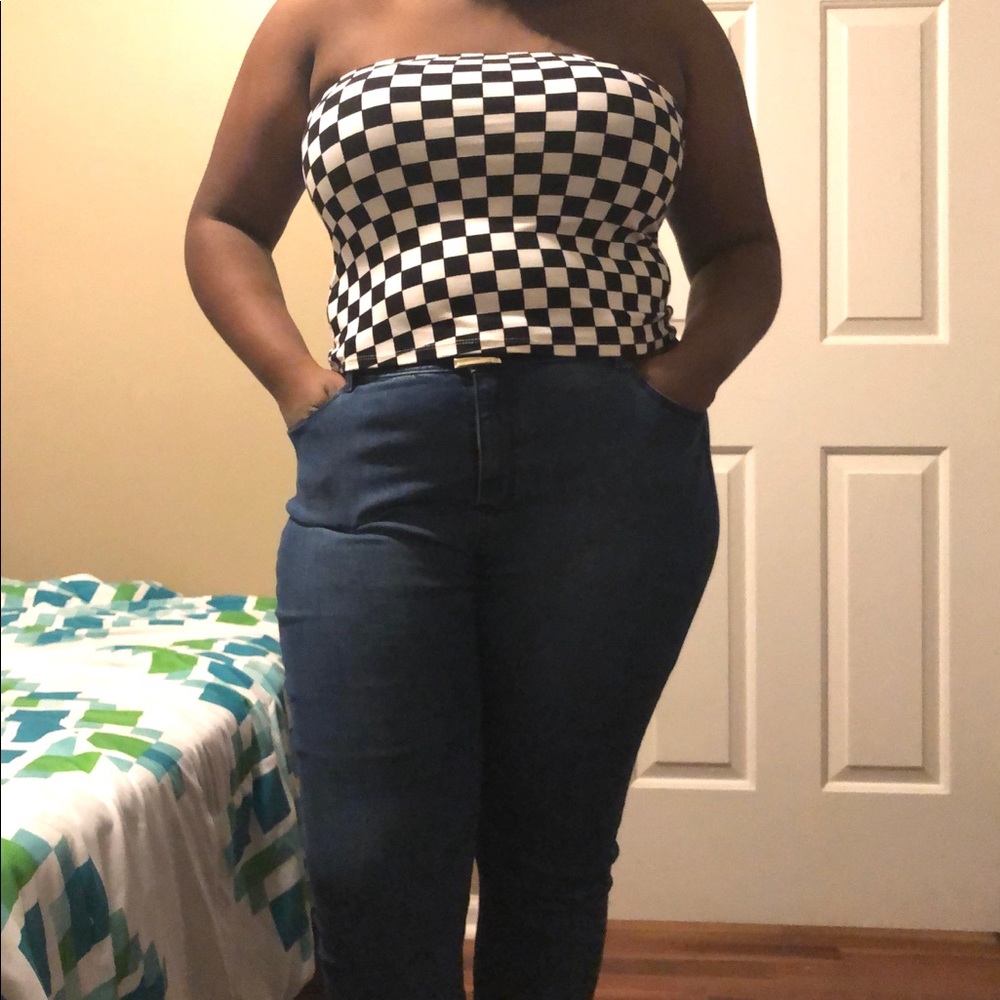 Black and white checkered tube top